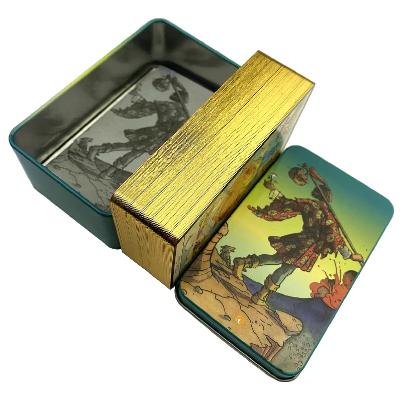 Tarot Cards Deck With Guidebook - Metal Box Gilded Edition Back Rider
